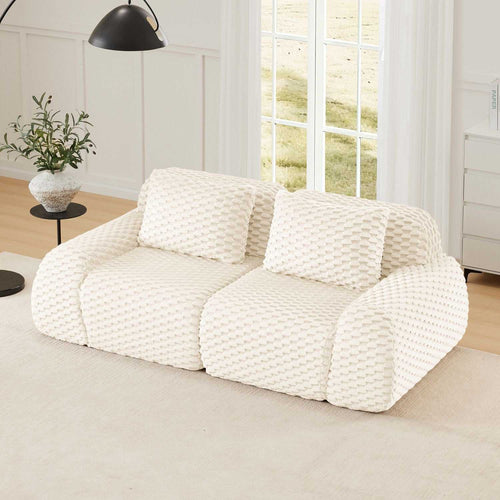 82" Modern Modular Sectional Sofa - Cream Flannelette 2-Seater Couch with Deep Seat - luxuryhomedecoridea.com