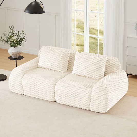 82" Modern Modular Sectional Sofa - Cream Flannelette 2-Seater Couch with Deep Seat - luxuryhomedecoridea.com