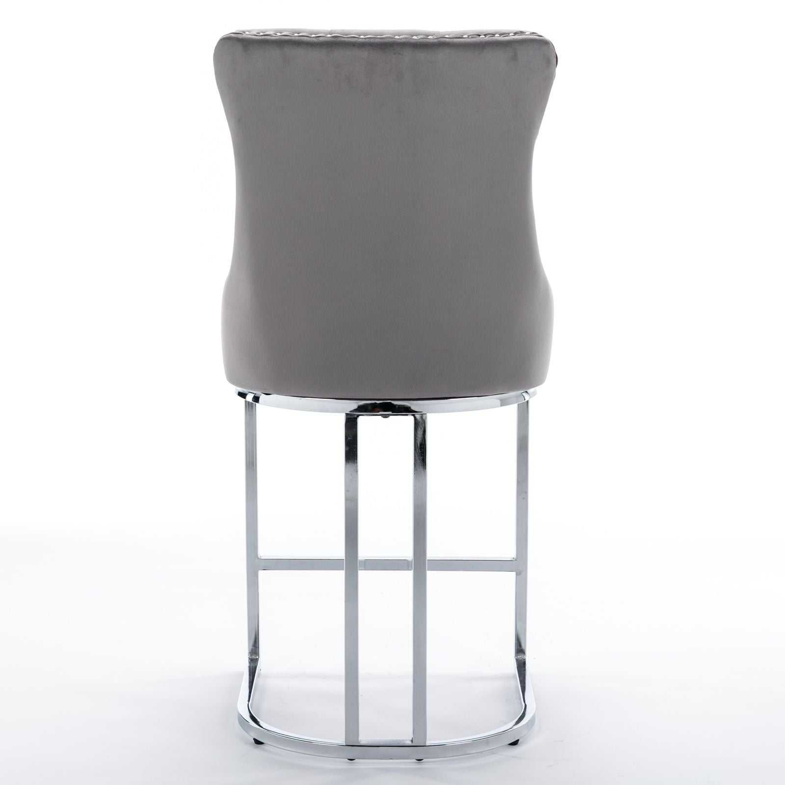 26" Counter Height Bar Stools Set of 2, Modern Velvet Barstools with Button Back&Rivet Trim Upholstered Kitchen Island Chairs with Sturdy Chromed Metal Base Legs Farmhouse Bar Stools, (Gray,2 Pack) - luxuryhomedecoridea.com