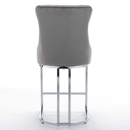 26" Counter Height Bar Stools Set of 2, Modern Velvet Barstools with Button Back&Rivet Trim Upholstered Kitchen Island Chairs with Sturdy Chromed Metal Base Legs Farmhouse Bar Stools, (Gray,2 Pack) - luxuryhomedecoridea.com