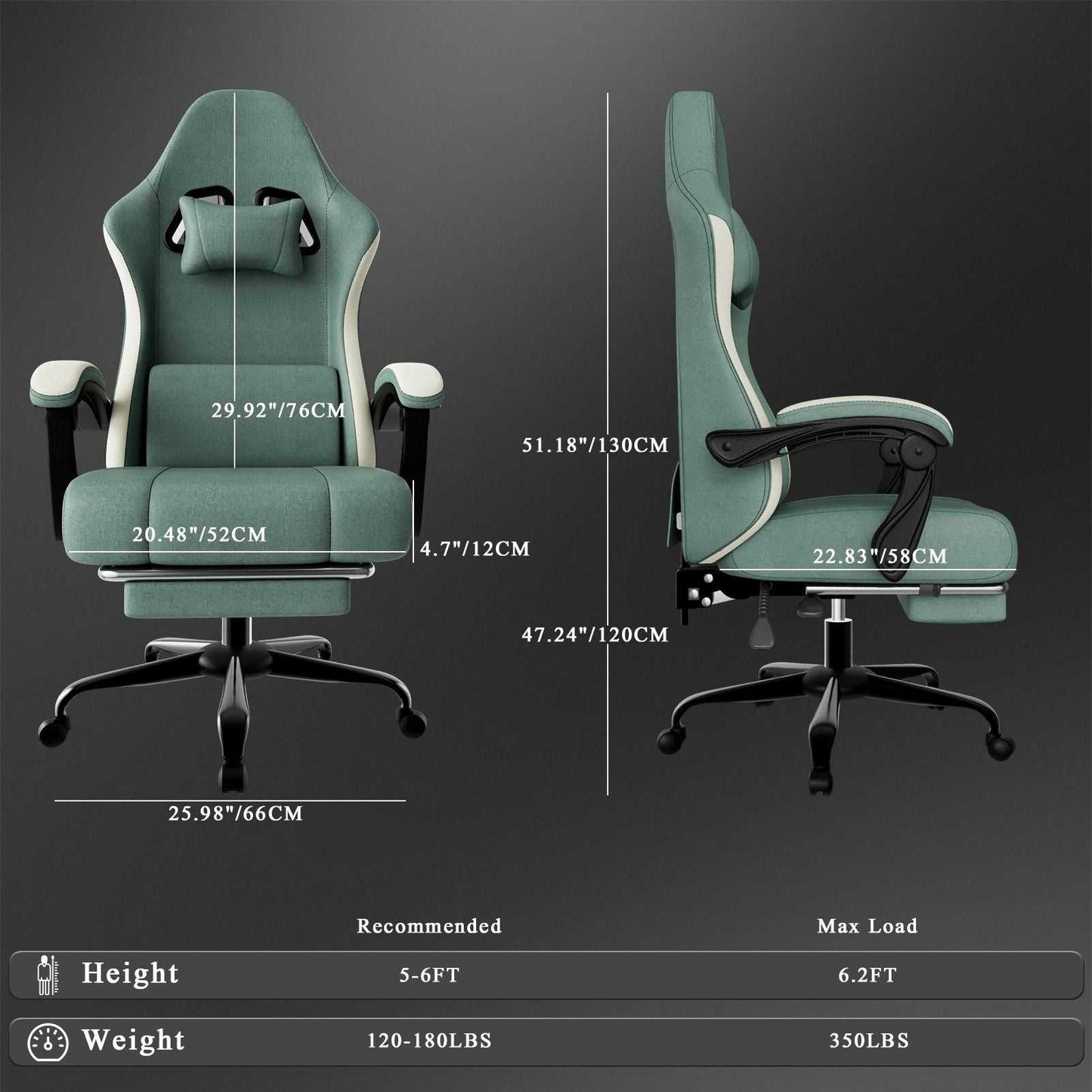 Ergonomic Gaming Chair with Pocketed Spring Cushion, Breathable Fabric Computer Chair with Footrest, Adjustable Lumbar Support Video Game Chair for Adults (Fabric) - luxuryhomedecoridea.com