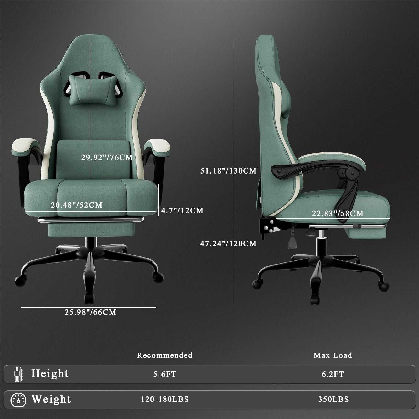 Ergonomic Gaming Chair with Pocketed Spring Cushion, Breathable Fabric Computer Chair with Footrest, Adjustable Lumbar Support Video Game Chair for Adults (Fabric) - luxuryhomedecoridea.com