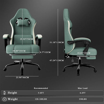 Ergonomic Gaming Chair with Pocketed Spring Cushion, Breathable Fabric Computer Chair with Footrest, Adjustable Lumbar Support Video Game Chair for Adults (Fabric) - luxuryhomedecoridea.com