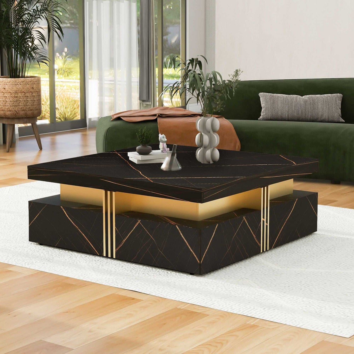 Modern Square Storage Coffee Table With 4 Drawers - luxuryhomedecoridea.com