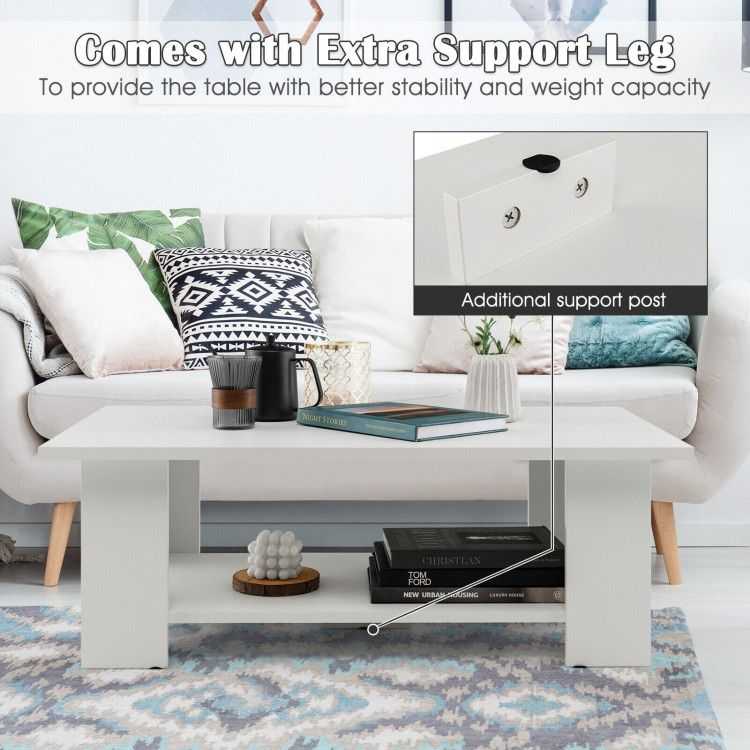 Large 41 Inch 2-tier Wooden Modern Coffee Table with Storage Shelf living room table - luxuryhomedecoridea.com