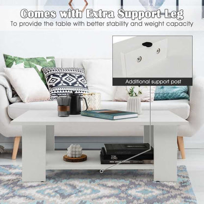 Large 41 Inch 2-tier Wooden Modern Coffee Table with Storage Shelf living room table - luxuryhomedecoridea.com