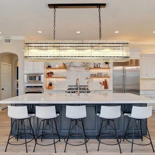 Modern Rectangular Crystal Glass Chandelier, 10-Lights Black Chandelier Lighting Contemporary Pendant Ceiling Light Fixture for Dining Room Living Room Kitchen Island - luxuryhomedecoridea.com