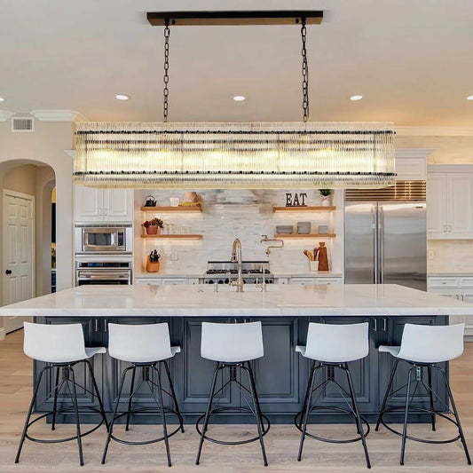 Modern Rectangular Crystal Glass Chandelier, 10-Lights Black Chandelier Lighting Contemporary Pendant Ceiling Light Fixture for Dining Room Living Room Kitchen Island - luxuryhomedecoridea.com