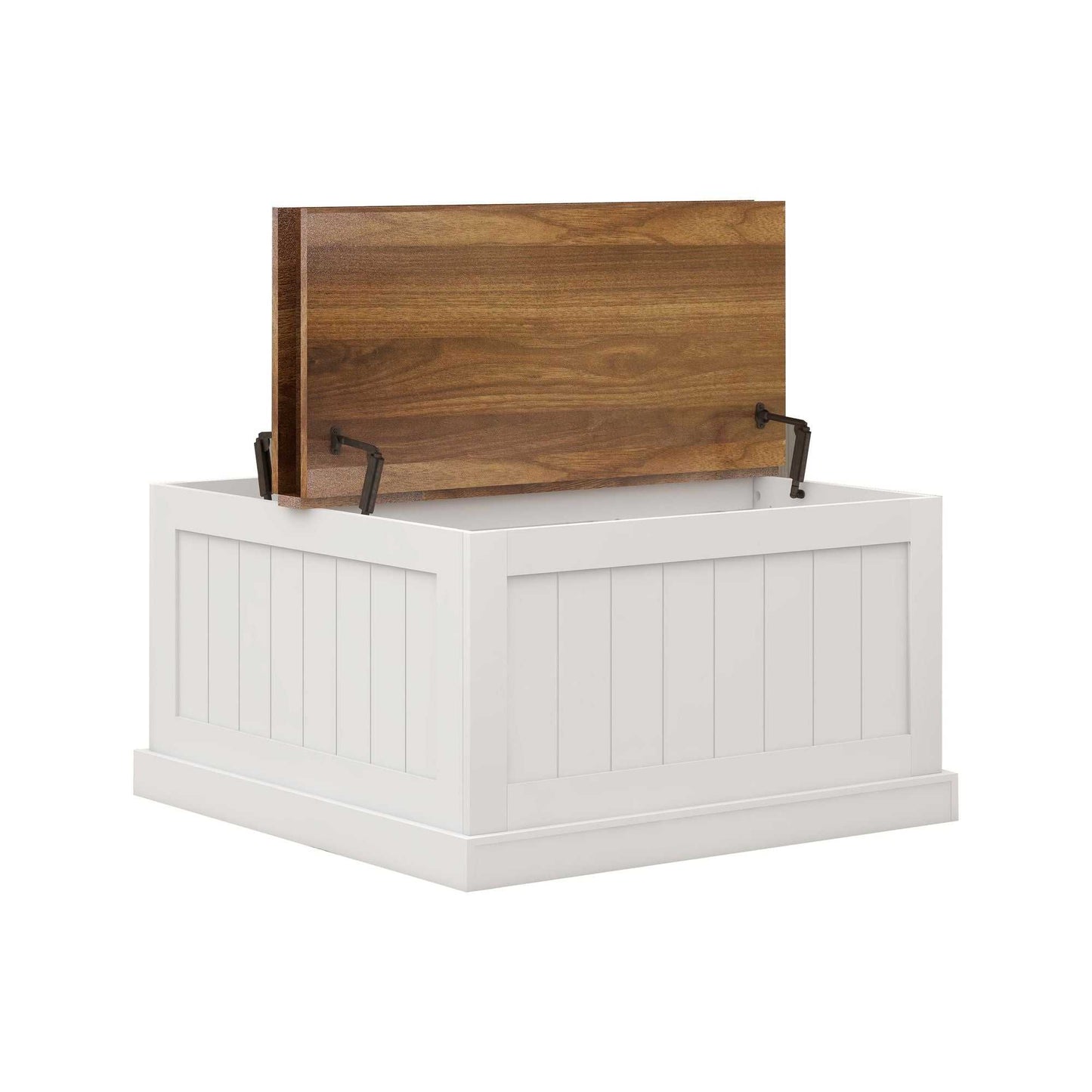 31.5" Farmhouse Coffee Table, Square Wood Center Table with Hinged Lift Top, Rustic Cocktail Table with Large Hidden Storage Compartmen for Living Room-White - luxuryhomedecoridea.com