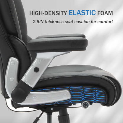 Big and Tall Office Chair 500lbs with Adjustable Lumbar Support, Executive Office Chair with Flip-up Armrest and Wider Seat, Ergonomic Leather Chair Breathable with Quiet Rubber Wheels Black - luxuryhomedecoridea.com