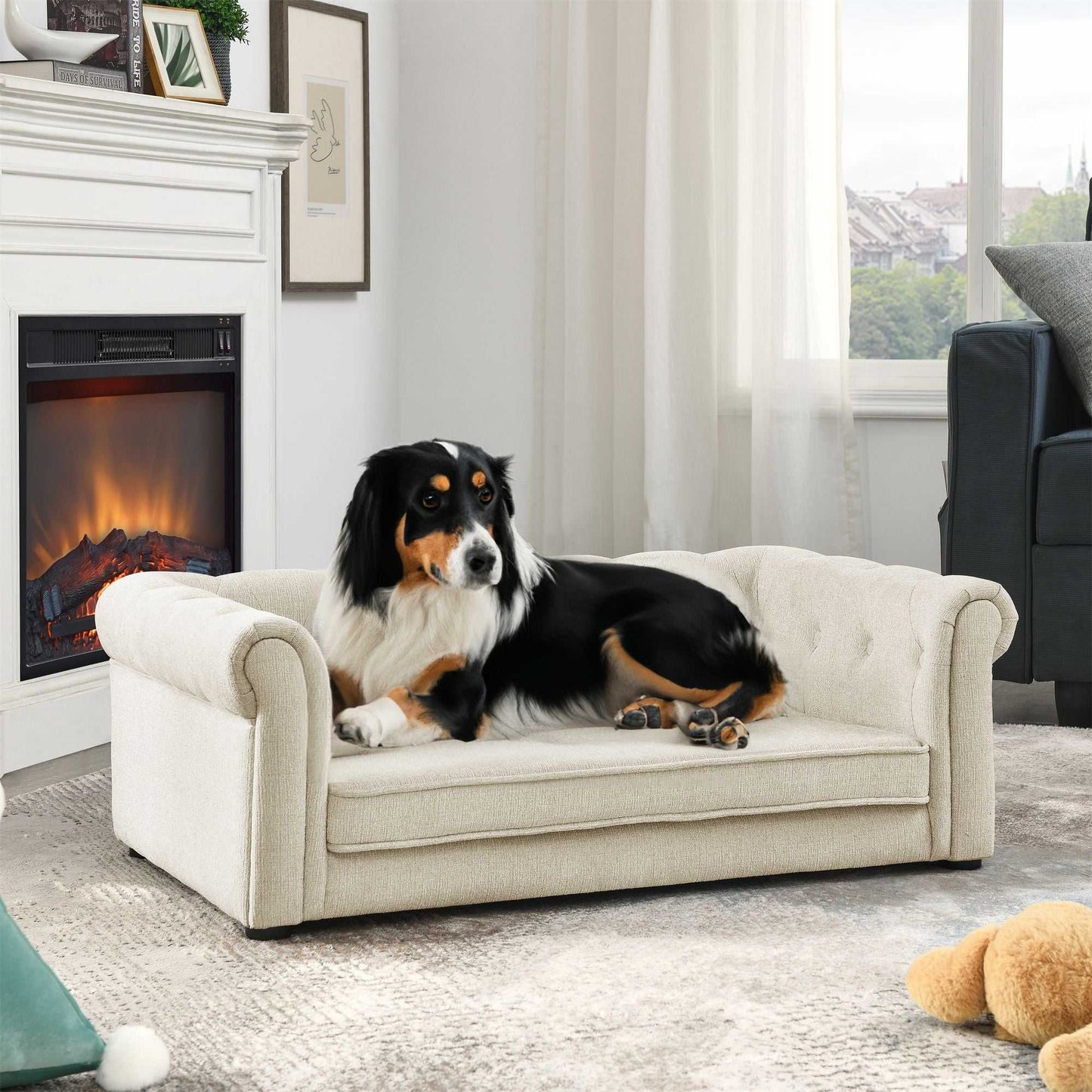 Elegant Rectangle Pet Bed for Medium and Large Dogs, Durable Elevated Dog Sofa Bed, Comfortable Dog Couch, Modern and Stylish Dog Sofa for Large Dogs,Beige - luxuryhomedecoridea.com