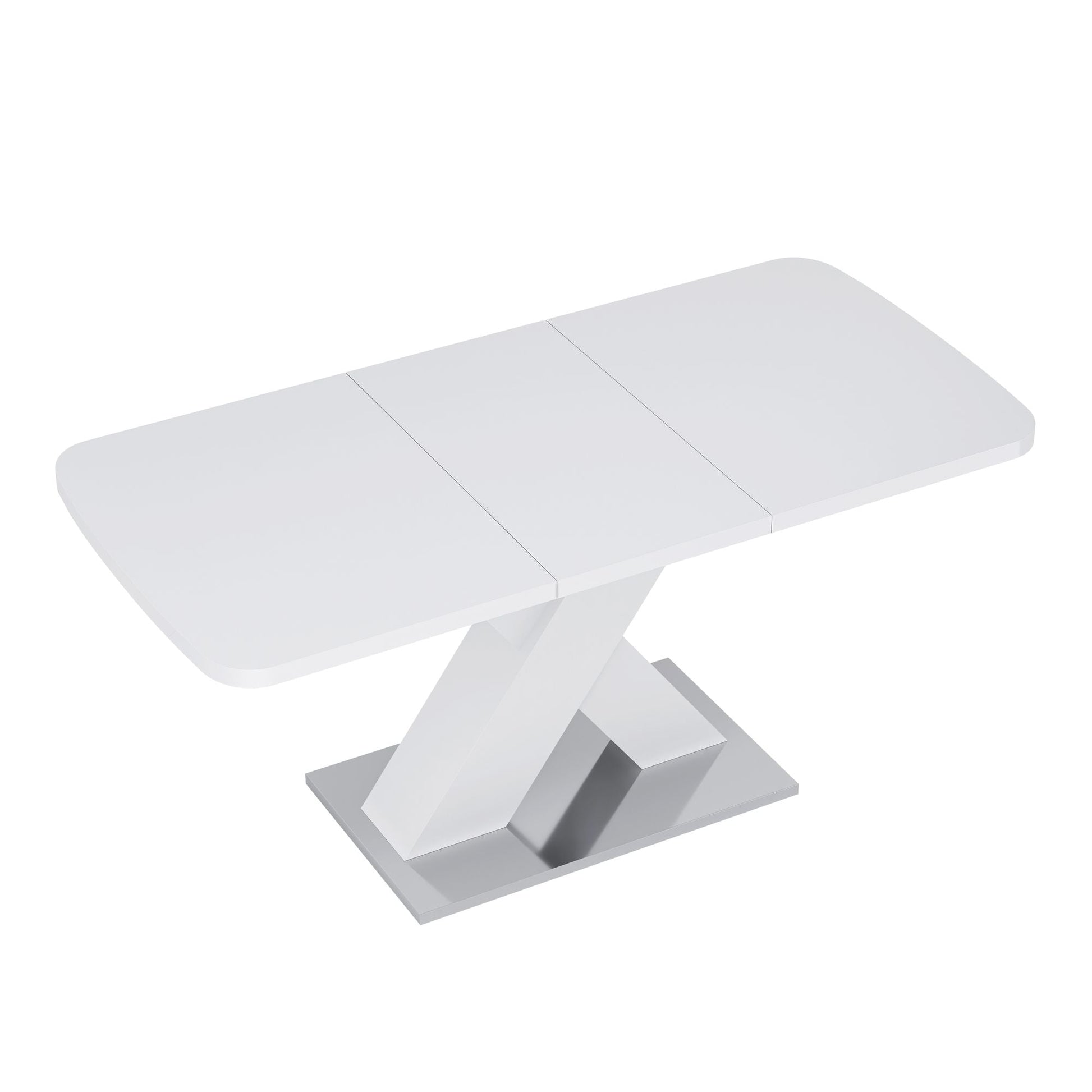 Modern Square Dining Table, Stretchable, White Table Top+MDF X-Shape Table Leg with Metal Base - luxuryhomedecoridea.com