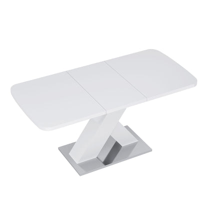 Modern Square Dining Table, Stretchable, White Table Top+MDF X-Shape Table Leg with Metal Base - luxuryhomedecoridea.com