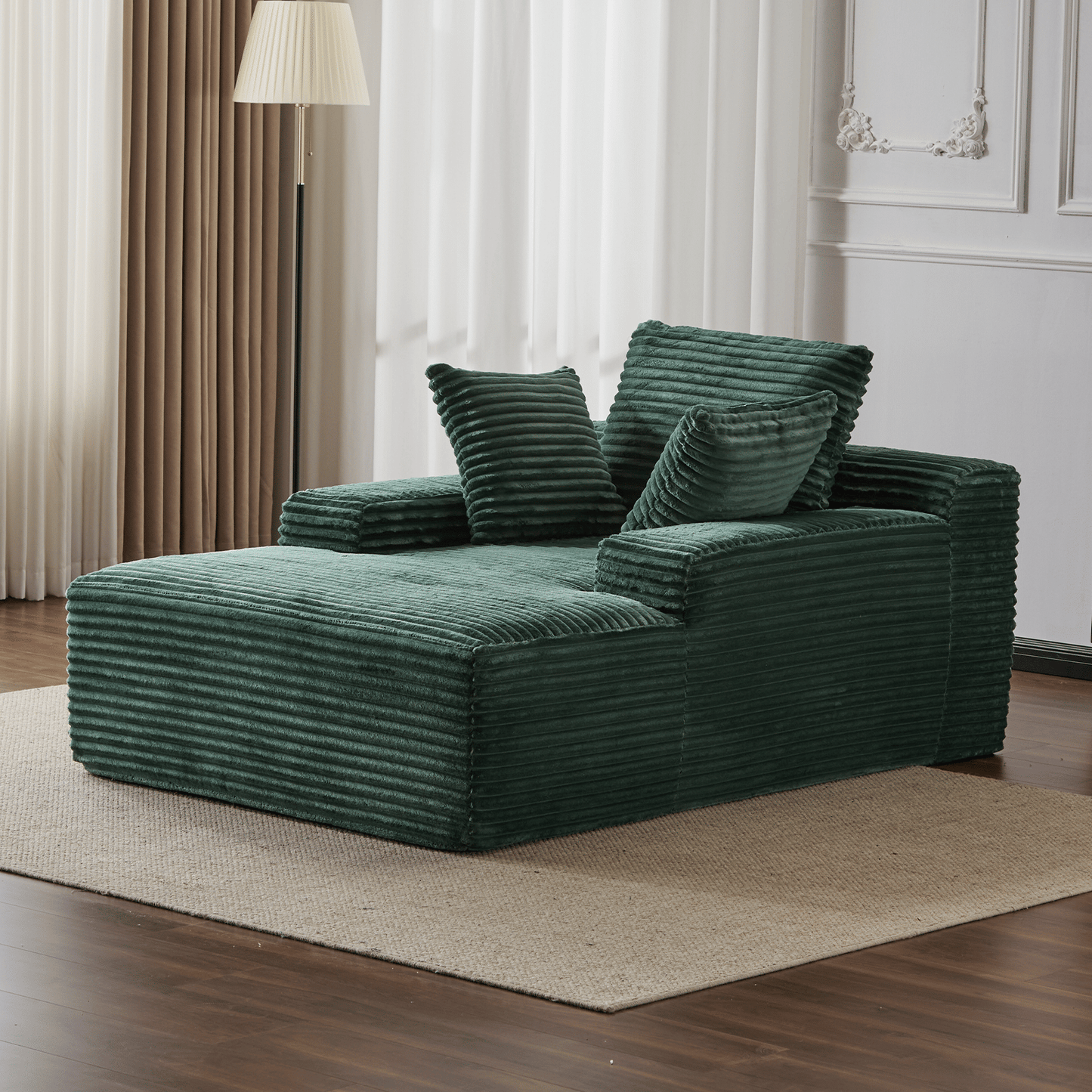 Double Chaise Lounge Chair Indoor,Oversized Upholstered Sleeper Cloud Couch,Deep Seat Luxury Sofa Bed,Sectional Sofa Chaise Love-seat,Corduroy Reading Chair for Living Room,No Assembly Required - luxuryhomedecoridea.com