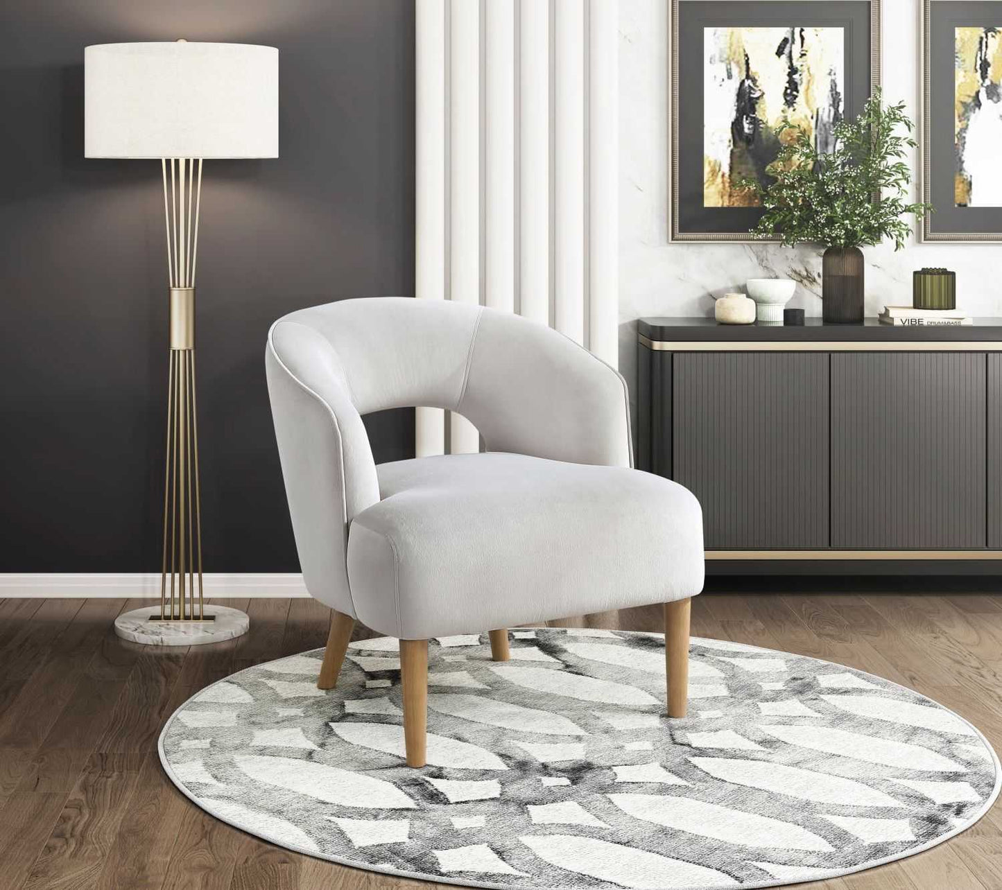 Luxury Home Unique Style Accent Chair Gray Velvet Plush Seat Solid Wood Legs Contemporary Living Room Furniture 1pc - luxuryhomedecoridea.com