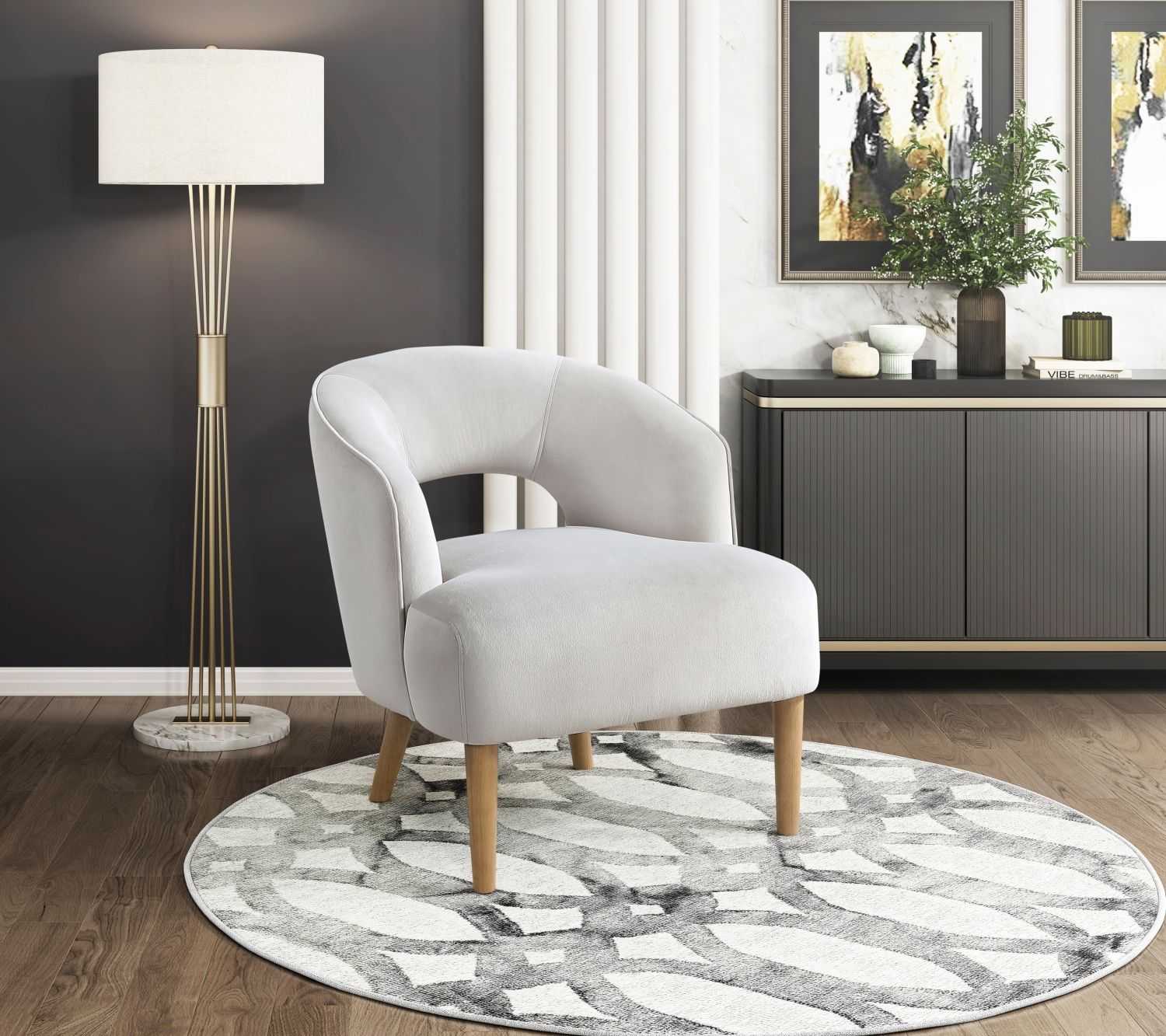 Luxury Home Unique Style Accent Chair Gray Velvet Plush Seat Solid Wood Legs Contemporary Living Room Furniture 1pc - luxuryhomedecoridea.com