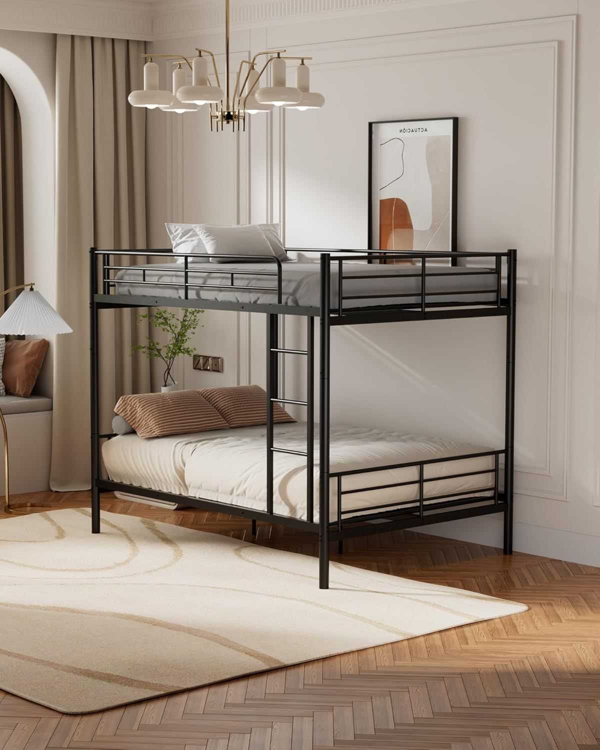 Modern Double Layer Bunk Bed with Sturdy Metal Frame Safety Guardrails Underbed Storage Space for Kids Teens Adults Easy Assembly No Box Spring Needed - luxuryhomedecoridea.com