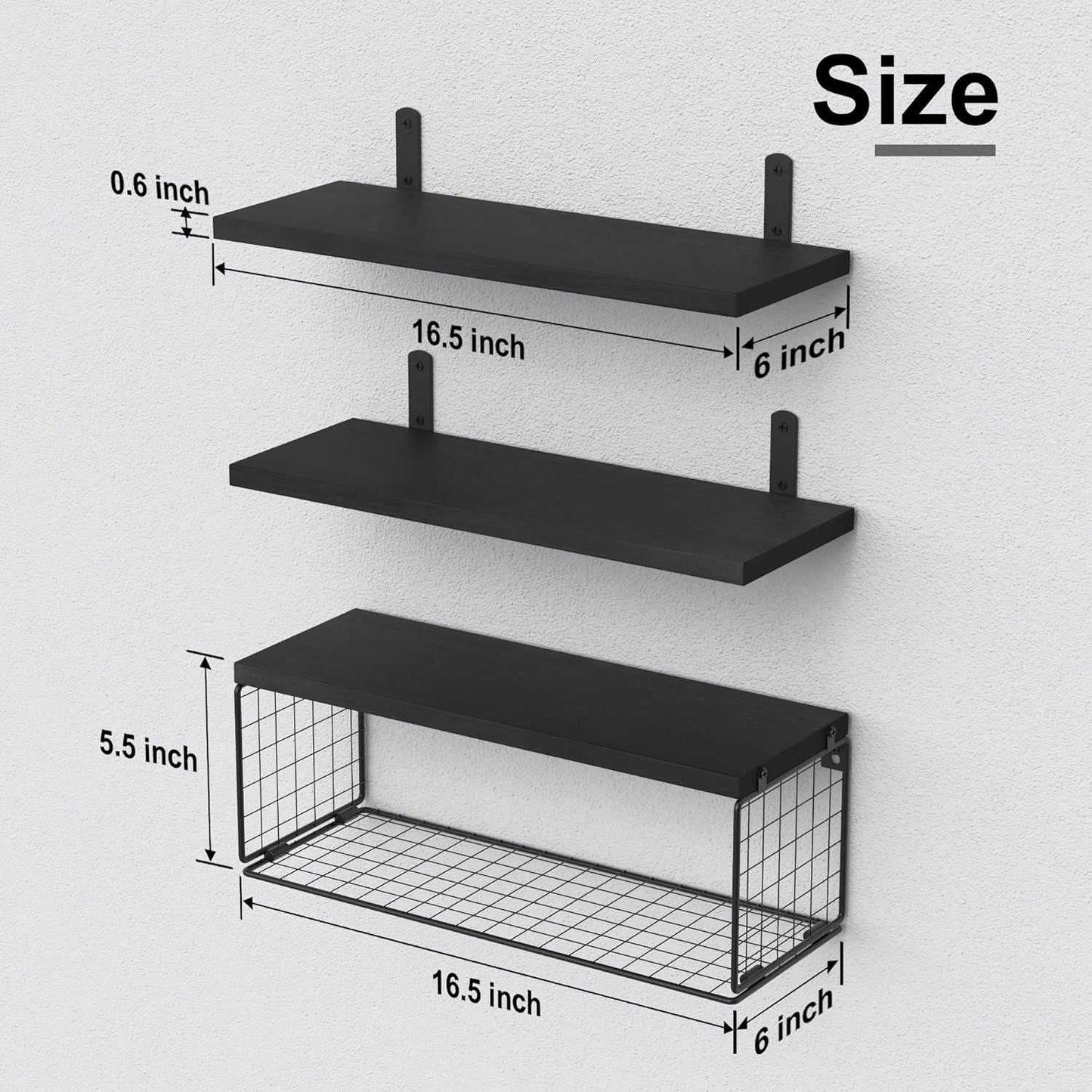 Bathroom Shelf Over Toilet, Floating Bathroom Shelf Wall Mounted with Wire Basket, Floating Shelf for Wall Décor - luxuryhomedecoridea.com