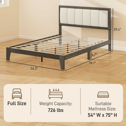 Full Bed Frame with Headboard Full Size Platform Bed Frame with Wooden Slats No Box Spring Needed Easy Assembly Walnut - luxuryhomedecoridea.com