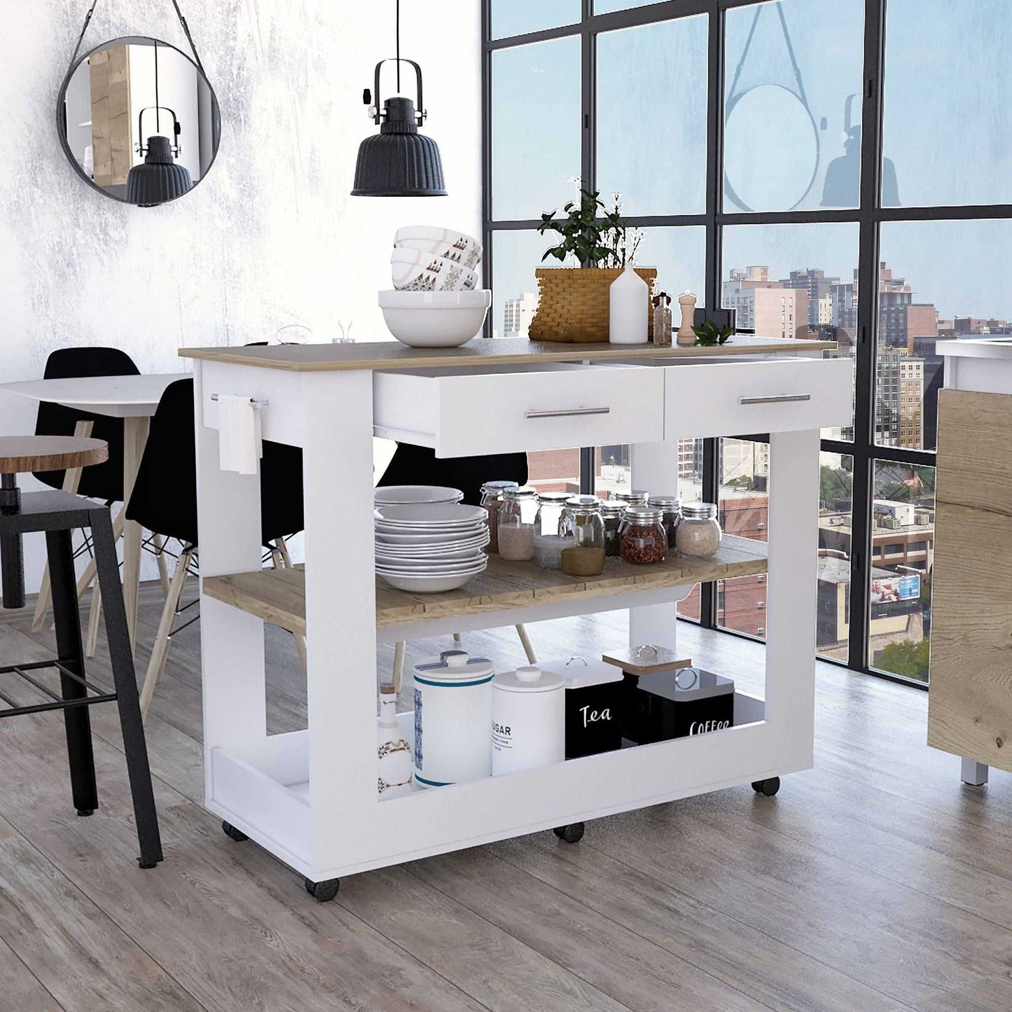 Brooklyn 46 Kitchen Island, Two Shelves, Two Drawers - luxuryhomedecoridea.com