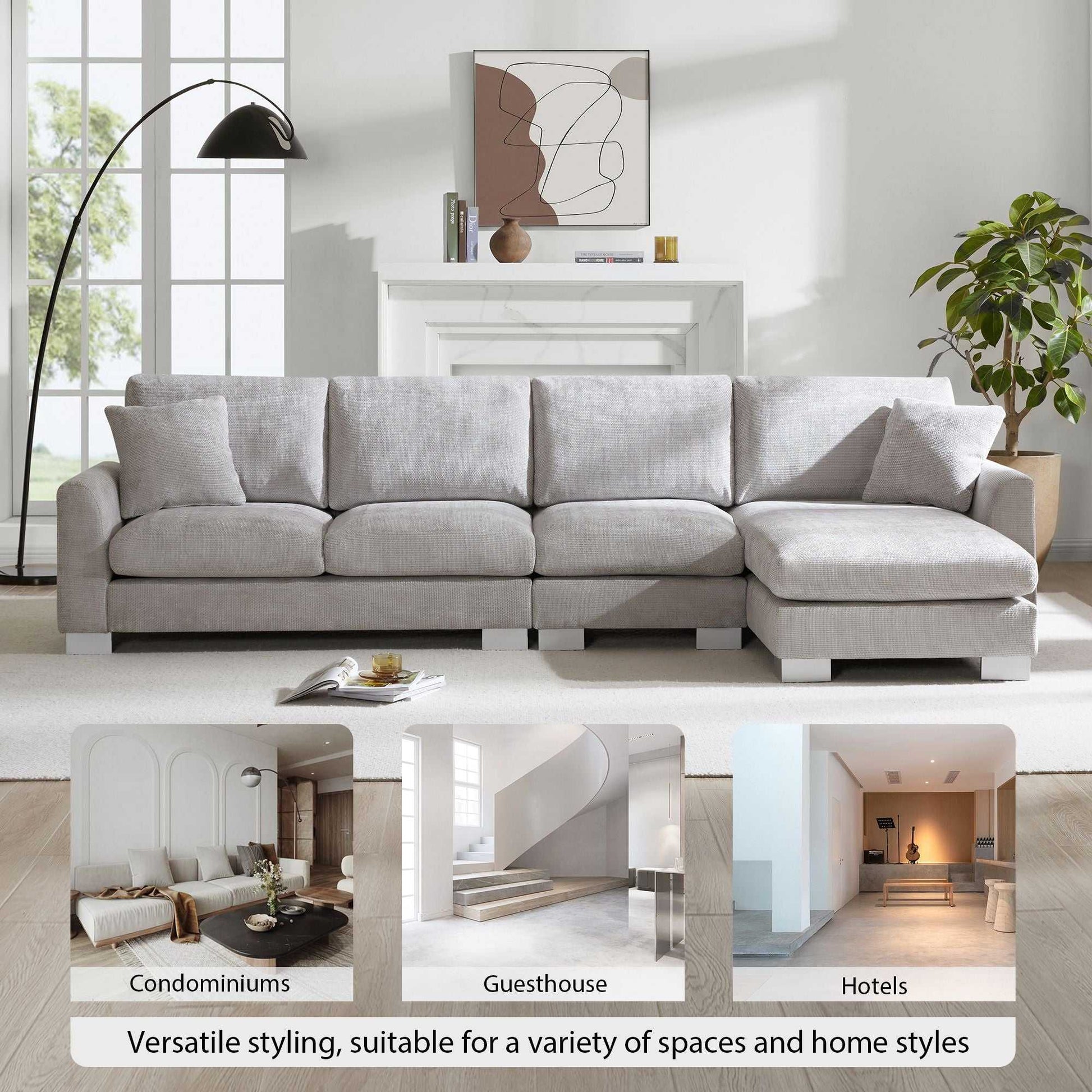 Modern Oversized Sectional Sofa,L-shaped Luxury Couch Set with 2 Free pillows,5-seat Chenille Indoor Furniture with Chaise for Living Room,Apartment,Office,2 Colors - luxuryhomedecoridea.com