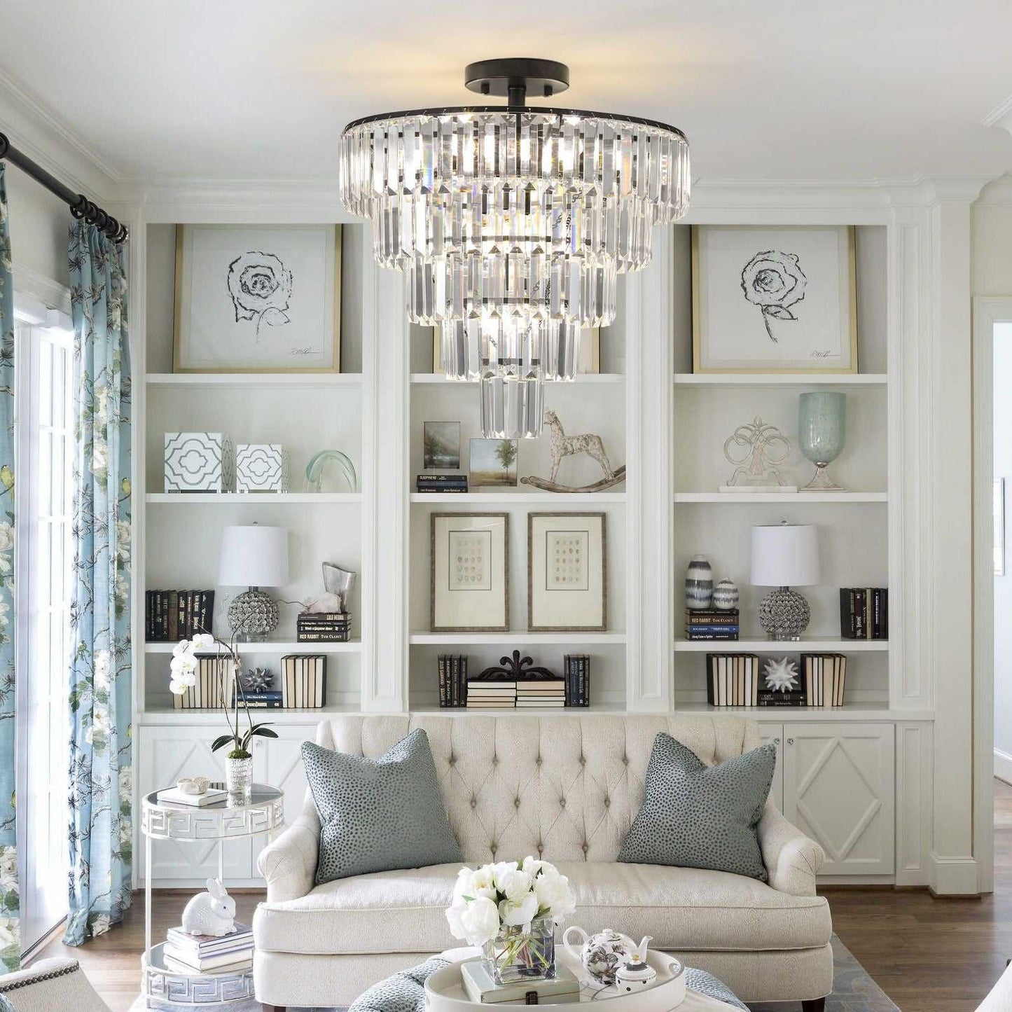 (Same as W1340110374/L5011) 20" Black Crystal Chandelier Ceiling Light, Modern Luxury 10-Light Flush Mount Light Fixture, Elegant Home Lighting for Living Room, Dining Room, Bedroom (No Bulbs) - luxuryhomedecoridea.com