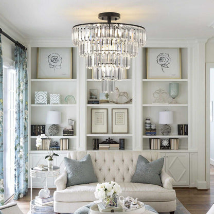 (Same as W1340110374/L5011) 20" Black Crystal Chandelier Ceiling Light, Modern Luxury 10-Light Flush Mount Light Fixture, Elegant Home Lighting for Living Room, Dining Room, Bedroom (No Bulbs) - luxuryhomedecoridea.com