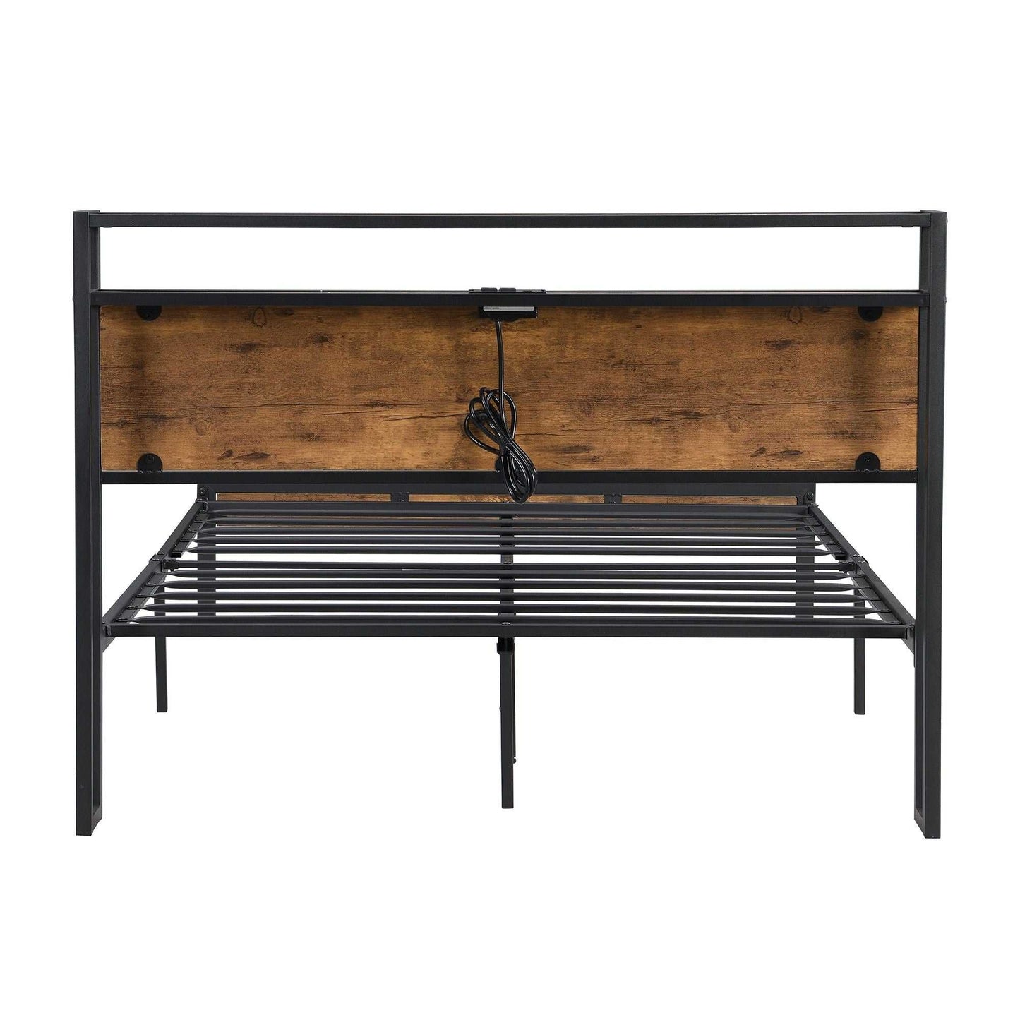 Queen Size Metal Platform Bed Frame with Wooden Headboard and Footboard with USB LINER, No Box Spring Needed, Large Under Bed Storage, Easy Assemble - luxuryhomedecoridea.com