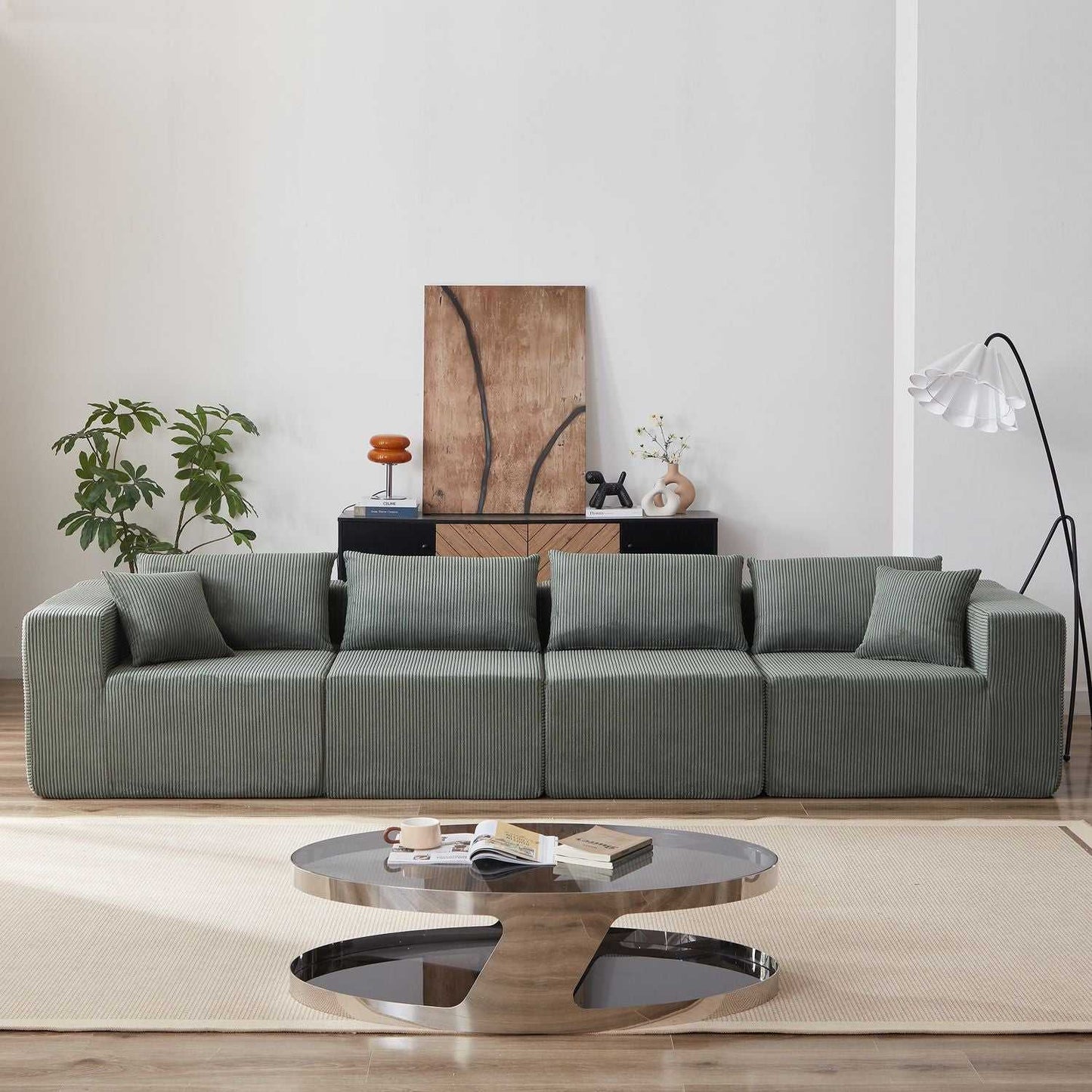 104-Inch Corduroy Modular L Shaped Sectional Sofa,Luxury Floor Couch Set,Upholstered Indoor Furniture,Foam-Filled Compressed Sofa for Living Room,Bedroom,4 PC Free Combination - luxuryhomedecoridea.com