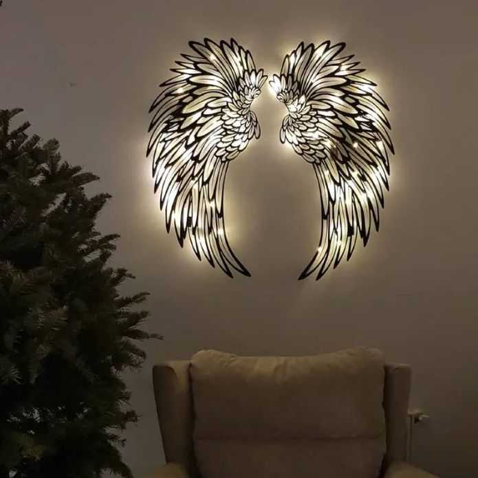 Carved Metal Wall Decor Art With Light Angel Wings Decoration - luxuryhomedecoridea.com