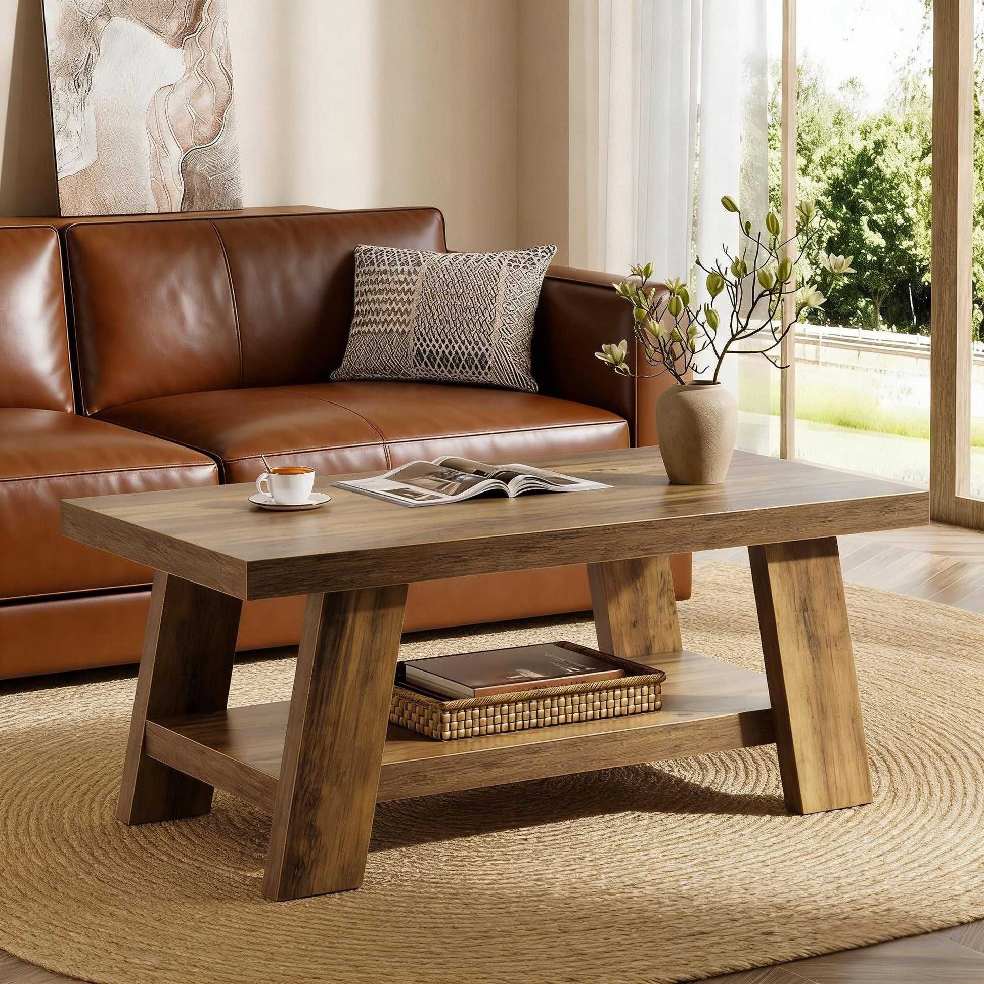 Coffee Table, Farmhouse 2-tier Center Table with Storage - luxuryhomedecoridea.com