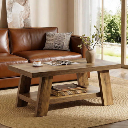 Coffee Table, Farmhouse 2-tier Center Table with Storage - luxuryhomedecoridea.com