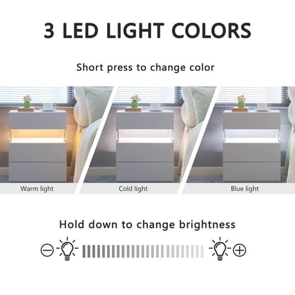 LED Nightstands 3 Drawer Dresser for Bedroom End Table with Acrylic Board LED Bedside Tables for Bedroom Living Room Bedside Furniture (White) - luxuryhomedecoridea.com