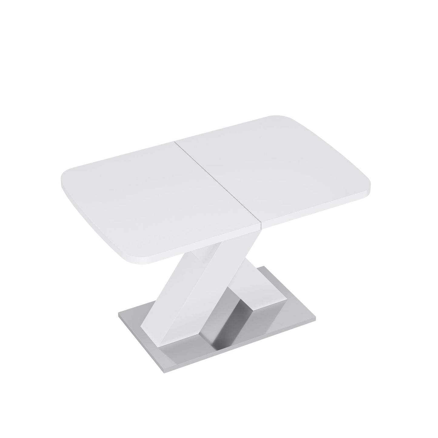 Modern Square Dining Table, Stretchable, White Table Top+MDF X-Shape Table Leg with Metal Base - luxuryhomedecoridea.com