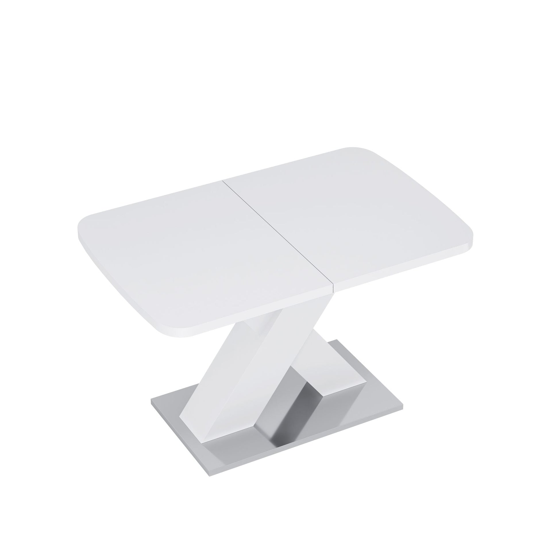 Modern Square Dining Table, Stretchable, White Table Top+MDF X-Shape Table Leg with Metal Base - luxuryhomedecoridea.com