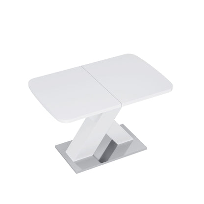 Modern Square Dining Table, Stretchable, White Table Top+MDF X-Shape Table Leg with Metal Base - luxuryhomedecoridea.com