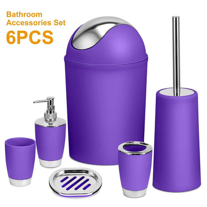 Bathroom Accessories Set 6 Pcs Bathroom Set Ensemble Complete Soap Dispenser Toothbrush Holder - luxuryhomedecoridea.com