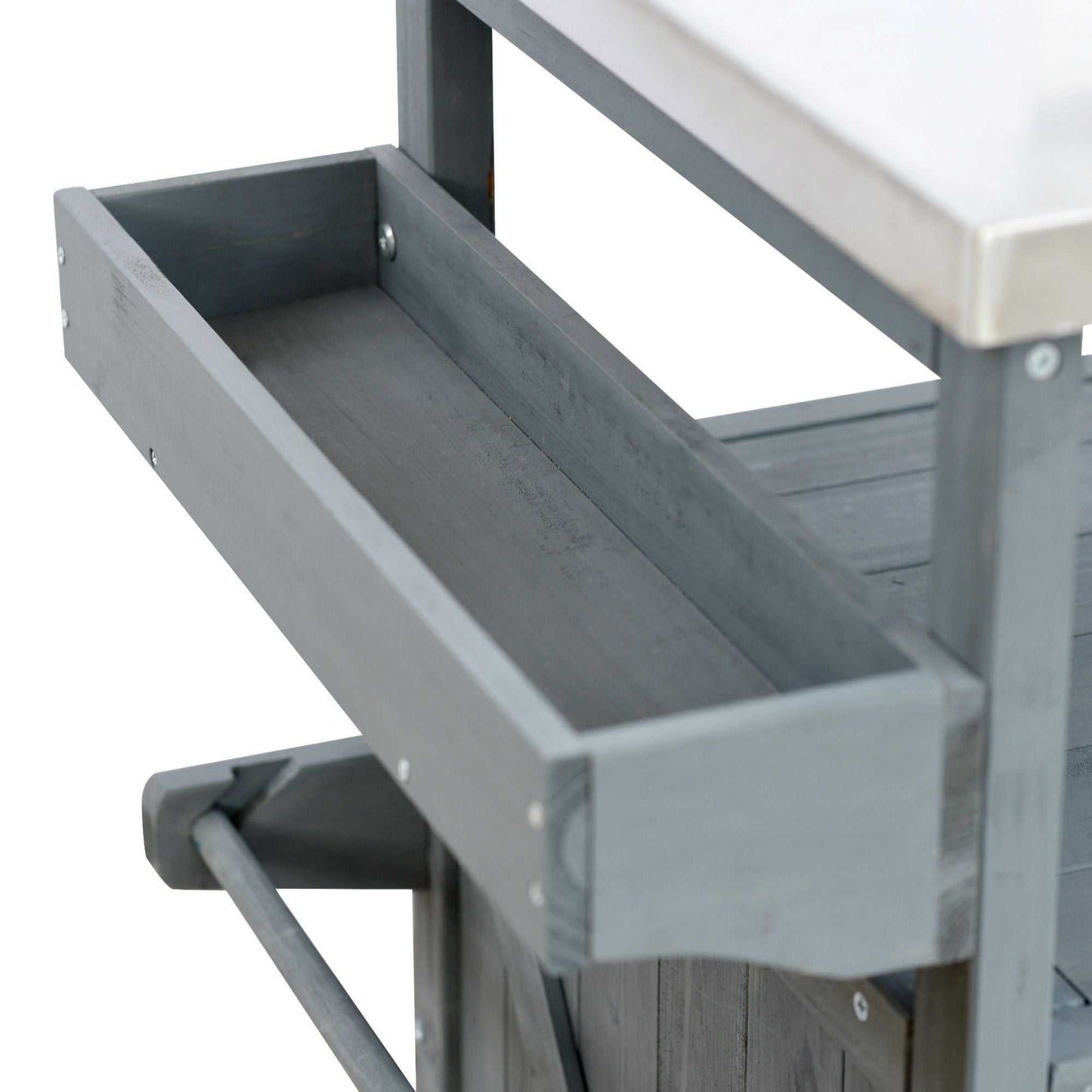 Outdoor Kitchen Island, Rolling Bar Cart & Storage Cabinet, Farmhouse Solid Wood Outdoor Grill Table with Stainless Steel Top, Spice Rack , Towel Rack for Kitchen & BBQ , Grey Blue - luxuryhomedecoridea.com