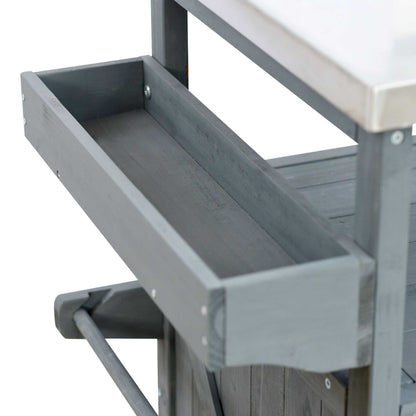 Outdoor Kitchen Island, Rolling Bar Cart & Storage Cabinet, Farmhouse Solid Wood Outdoor Grill Table with Stainless Steel Top, Spice Rack , Towel Rack for Kitchen & BBQ , Grey Blue - luxuryhomedecoridea.com