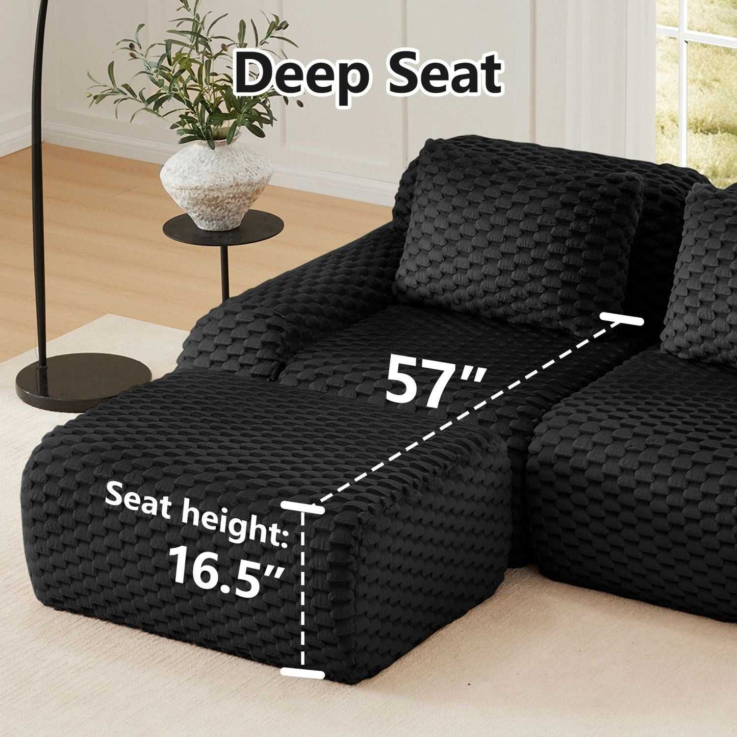 82" Modern L-Shaped Modular Sectional Sofa for Living Room,Flannelette Fabric,Oversized 2-Seater Couch,Deep Seat,Boneless sofa,Movable Ottoman,Buckle connection,Anti-slip Design,No Assembly,Black - luxuryhomedecoridea.com
