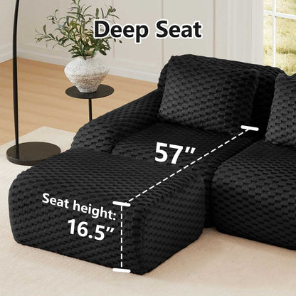 82" Modern L-Shaped Modular Sectional Sofa for Living Room,Flannelette Fabric,Oversized 2-Seater Couch,Deep Seat,Boneless sofa,Movable Ottoman,Buckle connection,Anti-slip Design,No Assembly,Black - luxuryhomedecoridea.com