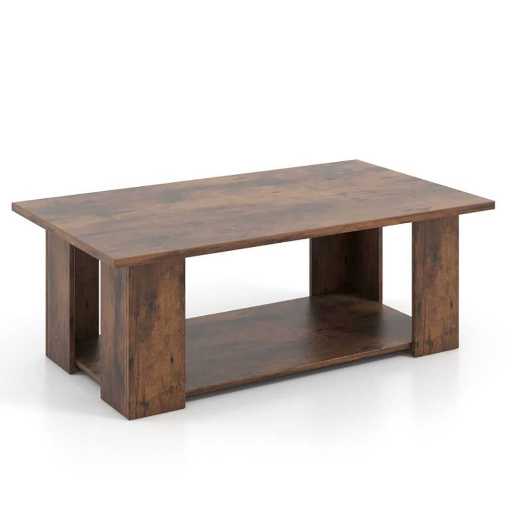 Large 41 Inch 2-tier Wooden Modern Coffee Table with Storage Shelf living room table - luxuryhomedecoridea.com