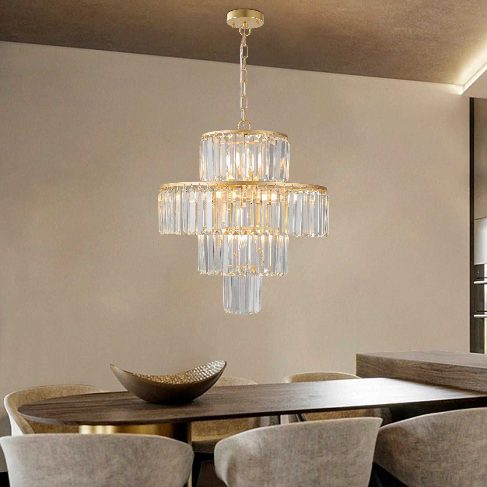20" Modern Crystal Chandelier with Gold Finish, 4-Tier Design for Dining Room or Living Room, Elegant Crystal Pendant Light Fixture (Bulb Not Included) - luxuryhomedecoridea.com