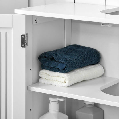 Under Sink Storage Cabinet Bathroom 2 Doors Shelf White Pedestal Vanity Organizer - luxuryhomedecoridea.com