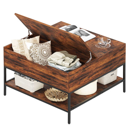 Flip-Top Coffee Table with Storage - Dark Walnut & Black Metal - 31.5" Lift-Top Design w/Hidden Compartment - Easy Assembly Living Room Table - luxuryhomedecoridea.com