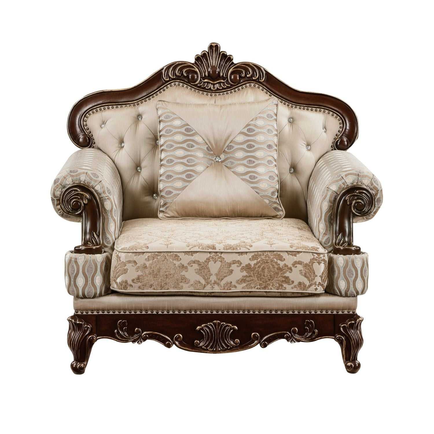Formal Traditional Luxury Sofa Set 3pc Sofa Loveseat Chair Cherry Finish with Gold Tipping Solid Wood Living Room Furniture - luxuryhomedecoridea.com
