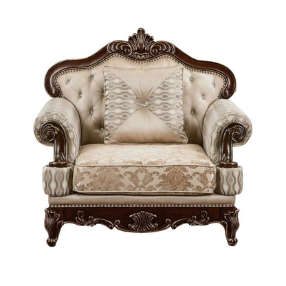 Formal Traditional Luxury Sofa Set 3pc Sofa Loveseat Chair Cherry Finish with Gold Tipping Solid Wood Living Room Furniture - luxuryhomedecoridea.com