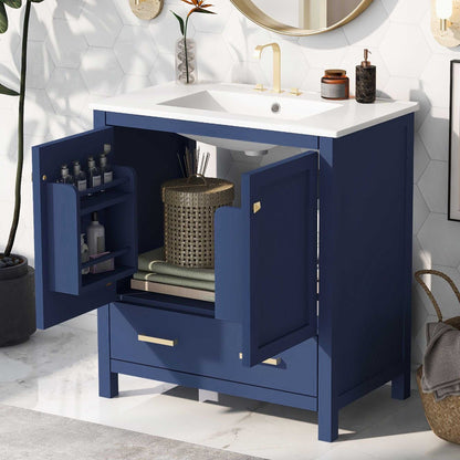 30" Bathroom Vanity with Single Sink, Combo Cabinet Undermount Sink, Bathroom Storage Cabinet with 2 Doors and a Drawer, Soft Closing, Multifunctional Storage, Solid Wood Frame - luxuryhomedecoridea.com