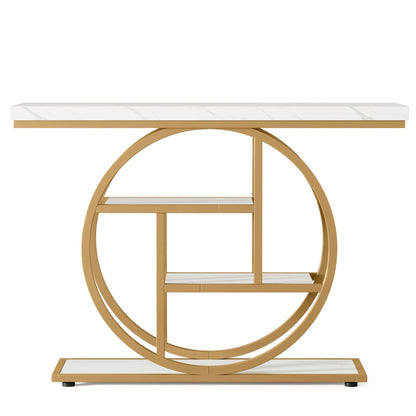 Console Table, Industrial 4-Tier Sofa Entryway Table with Circle Basew - luxuryhomedecoridea.com