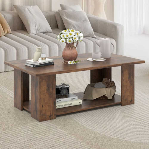 Large 41 Inch 2-tier Wooden Modern Coffee Table with Storage Shelf living room table - luxuryhomedecoridea.com